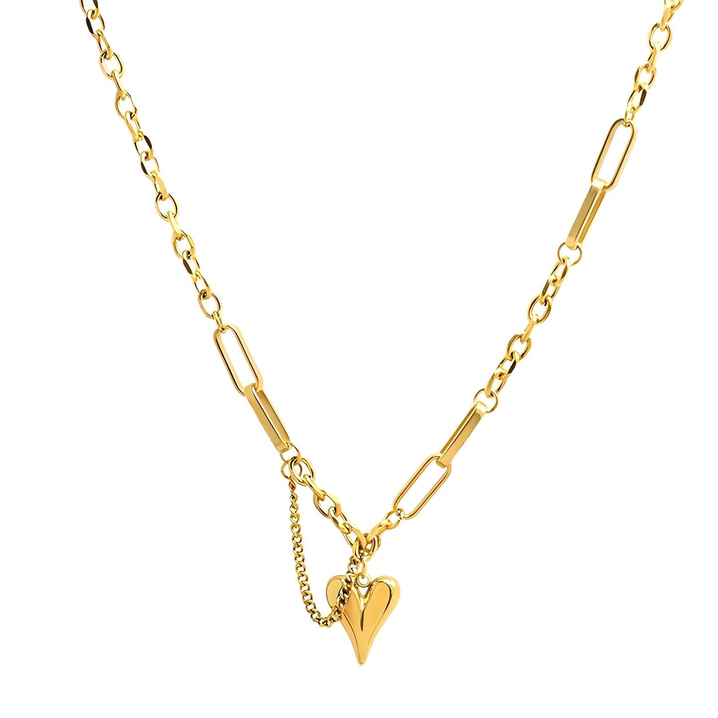 Golden Love: Collar de corazón de acero inoxidable bañado en oro de 18 quilates
